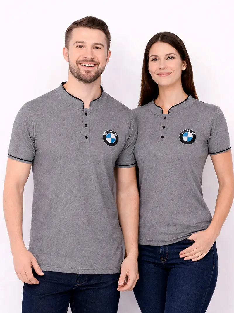 Camisa Polo Gola Padre Premium Cinza com Detalhes em Viés America Uniformes em Goiania Camisa Polo Gola Padre Premium Cinza com Detalhes em Viés