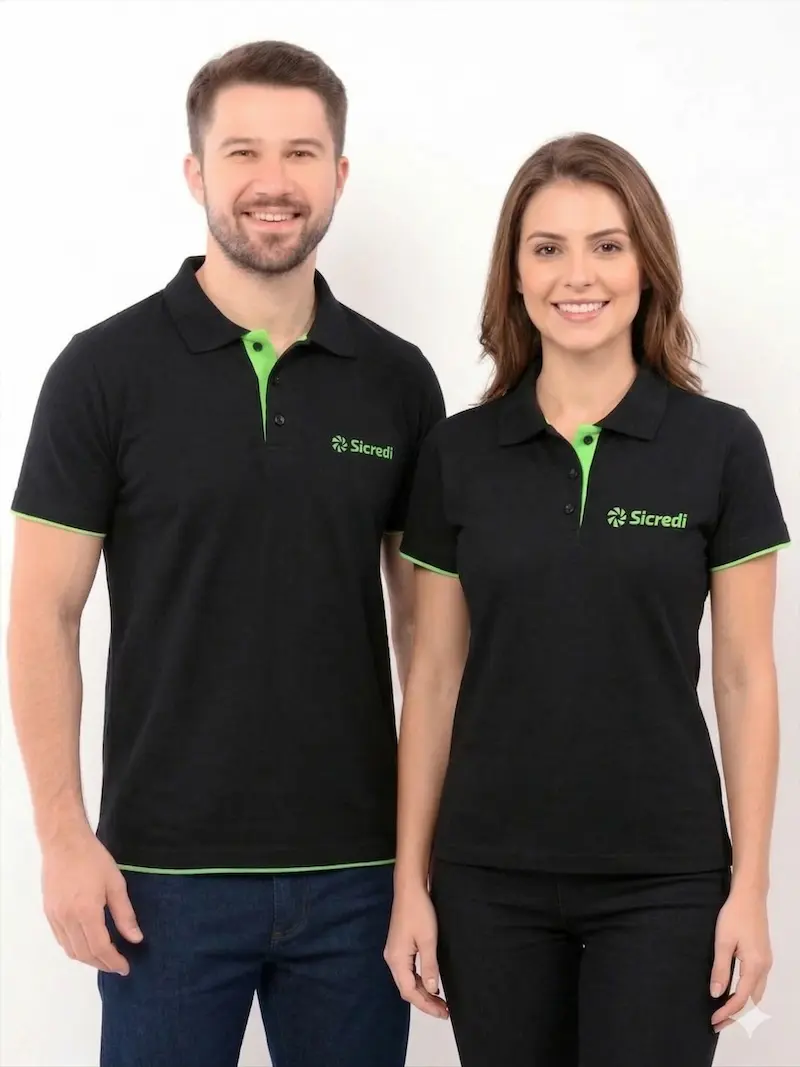 Camisa Polo Uniforme Premium Preta e Friso Verde – America Uniformes em Goiania Camisa Polo Uniforme Premium Preta e Friso Verde