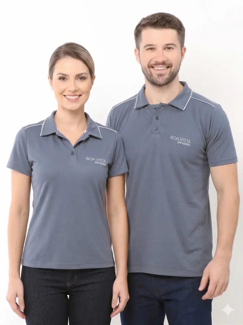 Camiseta Polo Uniforme Premium Cinza Grafite com Detalhes Camiseta Polo Uniforme Premium Cinza Grafite com Detalhes