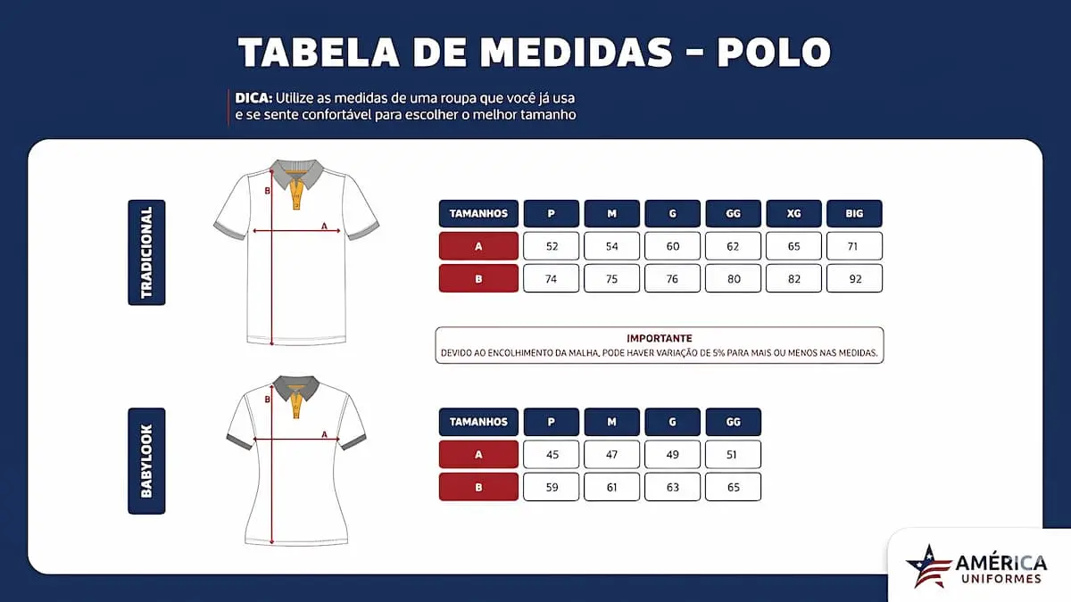 tabela de tamanho camiseta golo polo – america uniformes em goiania Tabele de tamanhos